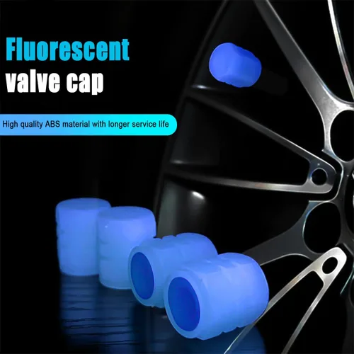 Vista 4 de Tapones de vástago de válvula de neumático para automóvil, 4 piezas de tapas de aire para neumáticos noctilúcuas, tapón de vástago de válvula
