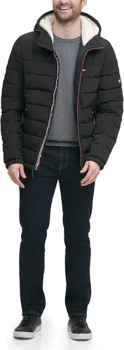 Vista 5 de Tommy Hilfiger Chaqueta acolchada resistente al agua con capucha y forro sherpa de peso medio para hombre