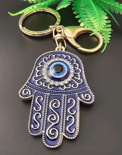 Vista 5 de Llavero de ojo malvado de Fátima Hamsa, diamantes de imitación de cristal de resina, amuleto de Nazar de la suerte, palma para mujeres y hombres