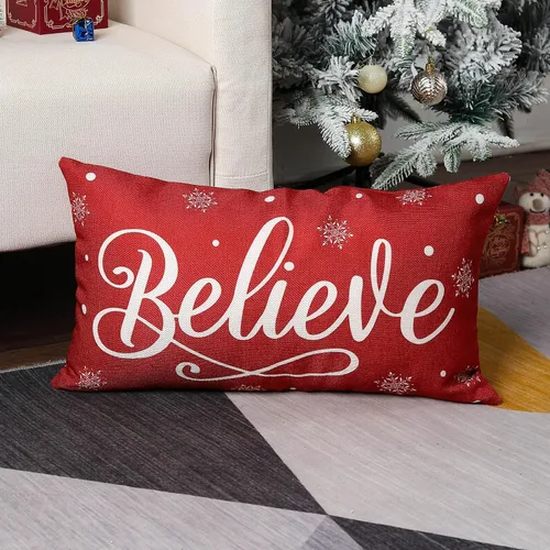 Vista 5 de wyooxoo Fundas de almohada navideñas de 12 x 20 pulgadas, decoraciones navideñas rojas, fundas de almohada lumbares rojas, fundas de almohada