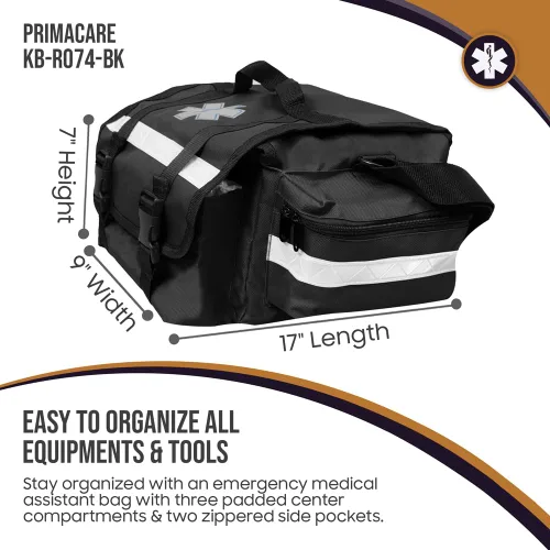Vista 3 de Primacare KB-RO74-BK Bolsa de trauma de primera respuesta, 17 x 9 x 7 pulgadas, negro, organizador de suministros médicos EMT/EMS con separadores