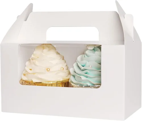 Vista 7 de qiqee Cajas para magdalenas verdes, soportes individuales desechables para magdalenas, 50 piezas, cajas individuales para magdalenas con ventana