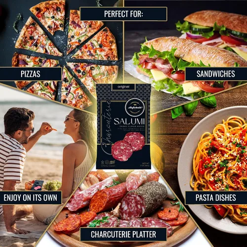 Vista 5 de Aufschnitt Meats Kosher Salumi - Salchicha en rodajas, carne de embutidos - Carne fermentada fina - 2 onzas, original, paquete de 12