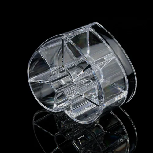 Vista 2 de Porta brochas de maquillaje y cosméticos de corazón acrílico transparente con 8 compartimentos