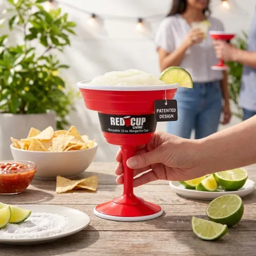 Vista 11 de Red Cup Living Vasos de margarita de plástico reutilizables con tallo de 15 onzas, tazas de cóctel inastillables, copas de fiesta duraderas