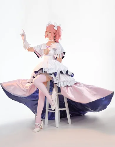 Vista 3 de miccostumes Disfraz de anime mágico para niñas, cosplay, kawaii, vestido de estrella hinchado y guantes con calcetines en el muslo y tocado
