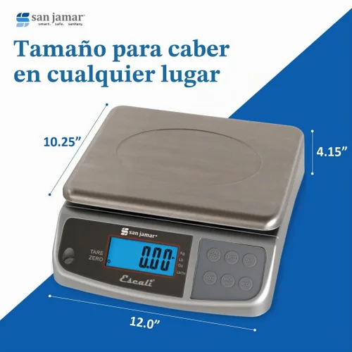 Vista 4 de San Jamar Escali Promzr M-Series Báscula Digital con Retención de Pantalla para Cocinas y Restaurantes, Metal, 33 Libras, Plateado