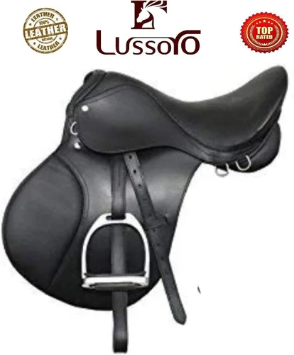 Vista 2 de Kit de inicio de silla de montar a caballo Lussoro de cuero inglés para equitación, set de regalo, silla de salto inglés, pack de 7 piezas