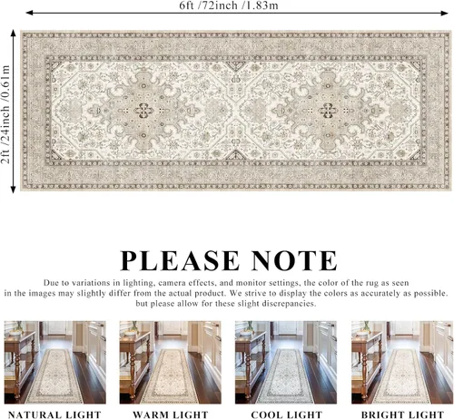 Vista 2 de Alfombra lavable de cocina de 2 x 6: antideslizante oriental interior alfombra pasillo Soft Easy Clean Thin Floor Throw Carpet for Bedroom