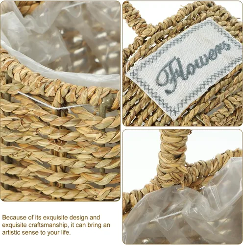 Vista 8 de Yardwe Cesta tejida para frutas, cesta de almacenamiento tejida, cesta tejida para aperitivos, cesta de boda, cesta portátil, para compras, hierba