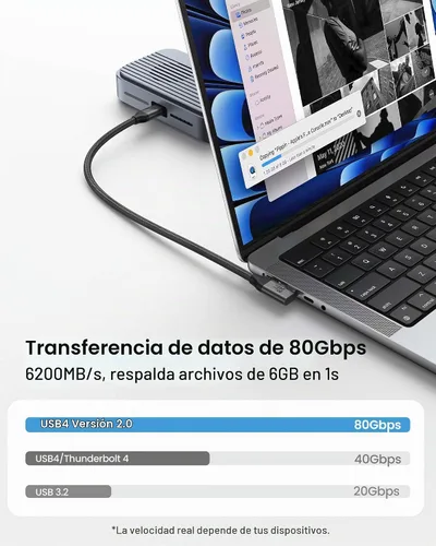 Vista 2 de Silkland Cable USB 4 de ángulo recto de 80Gbps para Thunderbolt 5, 1FT, ancho de banda de 120Gbps para 16K/Doble 8K, 240W, cable de video USB C