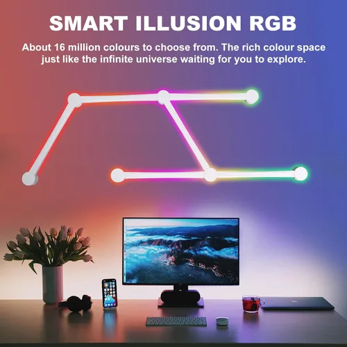 Vista 8 de Líneas de luz de pared inteligentes, barras de luz LED WiFi RGB, 16 M+ sincronización de música regulable de color, barras de luz para decoración