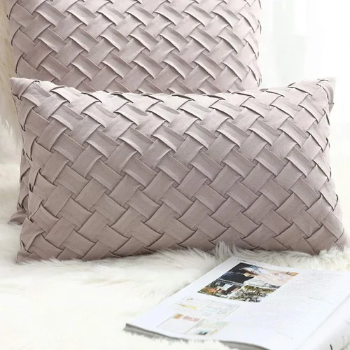 Vista 37 de vctops Funda de Almohada Decorativa con Patrón de Tejido de Canasta Boho, Gamuza Súper Suave, Funda de Cojín de Acento Cuadrada Sólida para Sillón