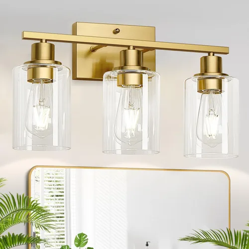 Vista 10 de MOKATNG Juego de 2 apliques de pared para baño, luces de tocador modernas negras con pantalla de vidrio blanco, lámpara de pared de baño