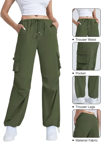 Vista 5 de EVALESS Pantalones cargo para mujer, holgados, con cordón, ligeros, atléticos, con bolsillos, para senderismo