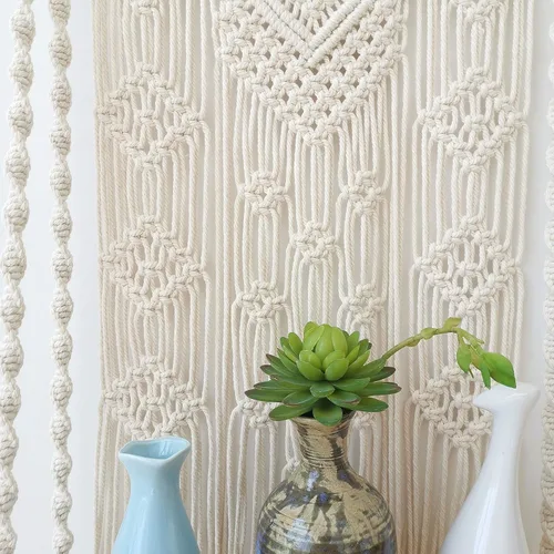 Vista 8 de Estante colgante de pared de macramé, bohemio decorativo para plantas flotantes, estante colgante de madera, colgador de almacenamiento de madera
