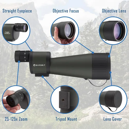 Vista 2 de Barska Benchmark - Alcance recto impermeable con alta potencia de zoom, enfoque objetivo, estuche de transporte y trípode para caza, observación