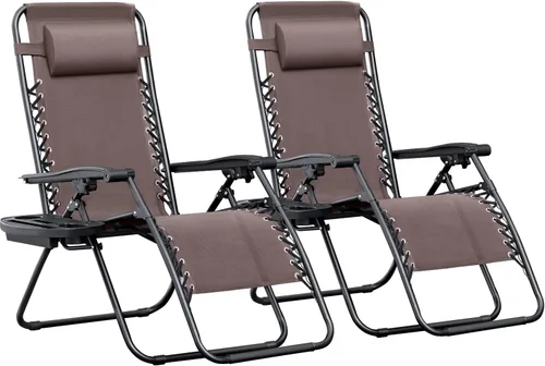 Vista 11 de Greesum Sillas Zero Gravity - Juego de 2 sillones reclinables ajustables de malla de acero para playa, terraza, césped, camping, patio, silla Negro