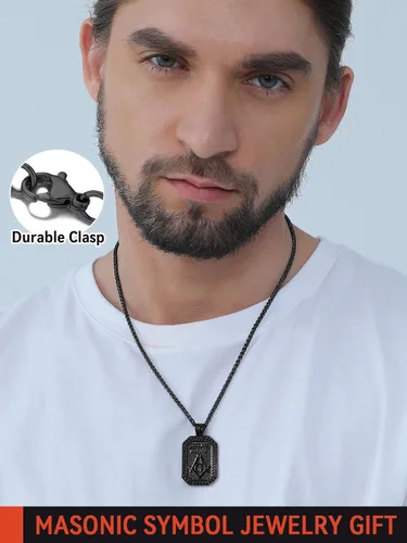 Vista 3 de FaithHeart Masonic Necklace for Men, Freemason Compass Symbol 18K Gold PlatedStainless Steel Free and Accepted Masons Pendant Jewelry with Gift Box