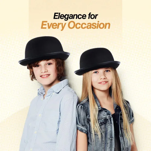 Vista 4 de Funny Party Hats Sombrero de boliche – Sombrero Derby negro para niños – Sombrero de fieltro – Talla única – Gorros unisex para niños