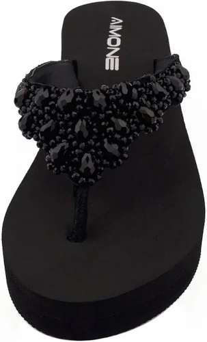 Vista 2 de AIMONE Printemps - Sandalias de tacón medio con diamantes de imitación para mujer