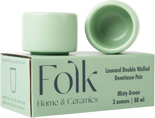 Vista 16 de Folk Ceramics Leonard - Tazas de café expreso de cerámica, color azul esmeralda, 3 onzas, juego de 2