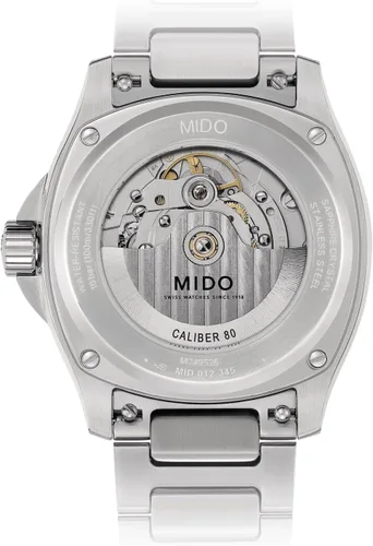 Vista 3 de MIDO Multifort TV Big Date - Reloj suizo automático para hombres - Caja de 40mm con respaldo transparente Verde sobre acero inoxidable