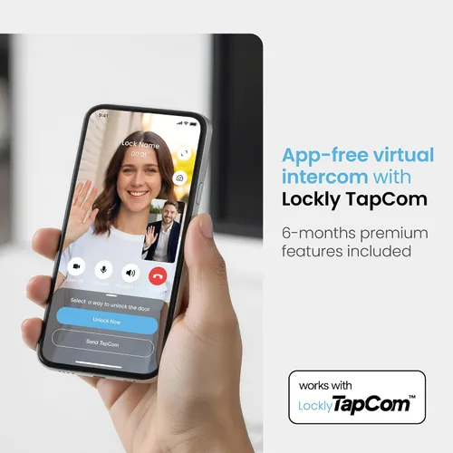 Vista 2 de Lockly Secure Pro Smart Lock con asa, huella digital biométrica y teclado patentado PIN Genie antiespía, cerradura de puerta de entrada sin llave