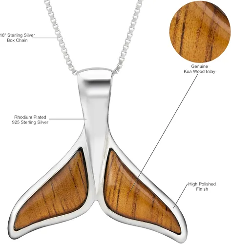 Vista 4 de Aloha Jewelry Company Collar con colgante de cola de ballena hawaiana de plata de ley 925 con cadena de caja de 18 pulgadas, sin níquel