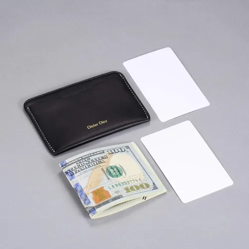 Vista 7 de HISCOW Tarjetero plegable delgado minimalista - piel de becerro italiana (negro)