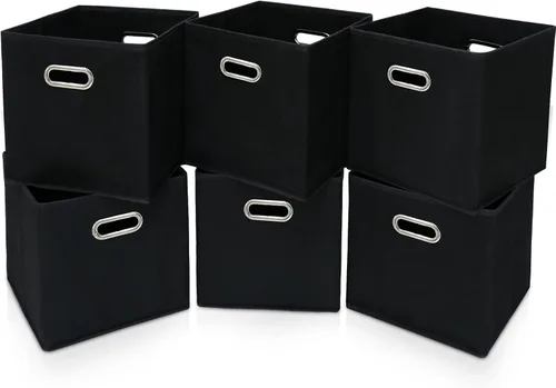 Vista 8 de STOREONE Contenedores organizadores de 13 pulgadas, cubo de almacenamiento de tela negra, cesta de almacenamiento plegable con asas dobles y cajas