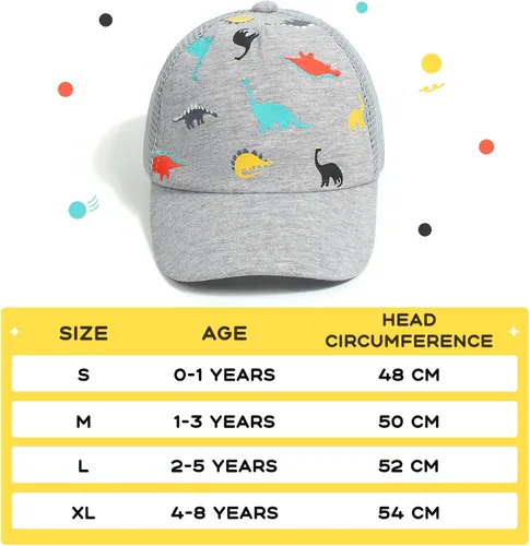 Vista 6 de Gorro de béisbol para niños pequeños, gorro de sol, estampado de dinosaurio, para niños y niñas, de 0 a 8 años