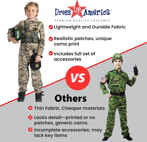 Vista 7 de Disfraz de Ejército de Dress Up America para Niños Conjunto de Soldado Militar de Fuerzas Especiales Atuendo Táctico para Niños para Halloween