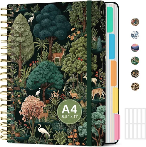 Vista 12 de Cuadernos grandes con forro en espiral para el trabajo con divisores y pestañas extraíbles, 8.5 x 11 pulgadas, bonito cuaderno de tapa dura de 5