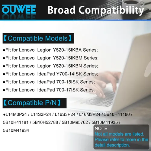 Vista 3 de L14M3P24 L14S3P24 - Batería para portátil compatible con Lenovo Legion Y520-15IKBA Y520-15IKBM Y520-15IKBN IdeaPad Y700-14ISK 700-15ISK Serie