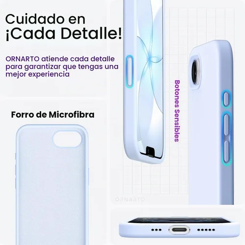 Vista 5 de ORNARTO Funda compatible con iPhone 16e de 6.1 pulgadas (2025), silicona líquida de 3 capas cubierta completa de goma de gel suave, funda protectora