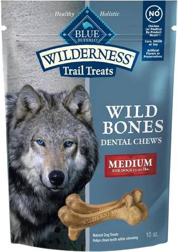 Vista 11 de Blue Buffalo Wilderness Wild Bones - Golosinas dentales masticables sin granos, tamaño mediano, bolsa de 27 onzas Reduces Tartar & Plaque