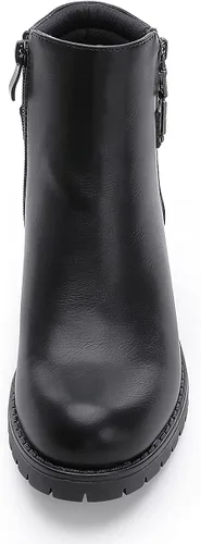Vista 5 de ALLOT Botines de tacón grueso apilados para mujer, con hebilla y cremallera lateral, a la moda, con puntera cerrada