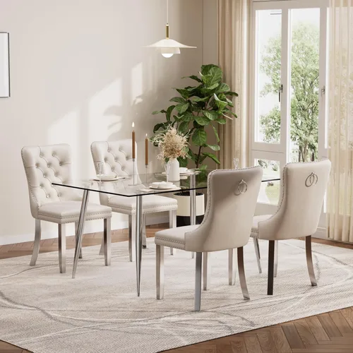 Vista 93 de Baysitone Juego de mesa de comedor de cristal de 51 pulgadas para 4, juego de 5 piezas de comedor moderno, mesa de cocina rectangular de vidrio
