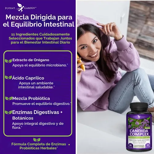 Vista 4 de Potent Garden Candida Complex - Mezcla de orégano y ácido caprílico, complejo de equilibrio de flora intestinal, salud intestinal y apoyo