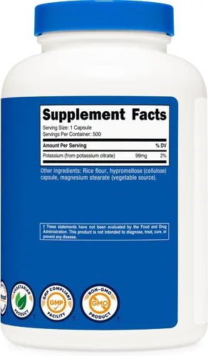 Vista 5 de Nutricost Citrato de potasio 99 mg, 500 cápsulas (2 botellas)