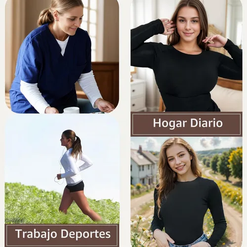 Vista 2 de +MD Womens Long Sleeve Undershirts Tops Bamboo Viscose Underscrub Round Neck, Slim Fit Baselayer, Soft Underscrub, Light Compression Tummy Control