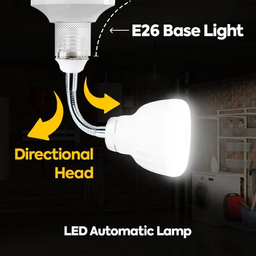 Vista 4 de Sensor de movimiento LED y sensor de luz, lámpara automática direccional flexible con bombilla E26, luz nocturna PIR del anochecer al amanecer, 5 W