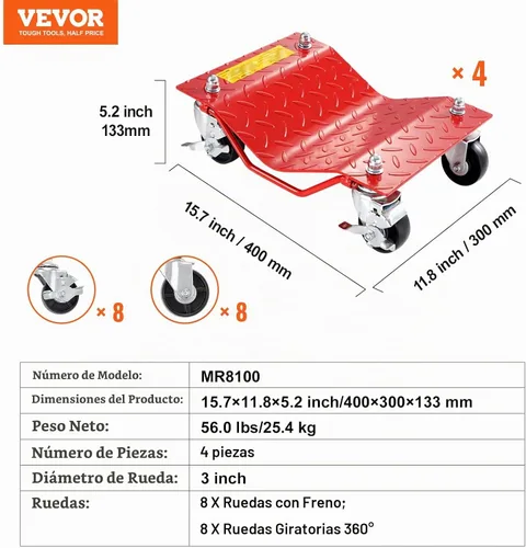 Vista 7 de VEVOR Plataforma con Ruedas, Capacidad de 8000 libras Movedor de Autos de Acero Resistente, Juego de Plataformas con Ruedas para Neumáticos de Auto