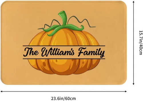 Vista 3 de SLML Tapete personalizado de calabaza Tapete con nombre personalizado, tapete de calabaza naranja para puerta delantera, hogar, cocina, decoración