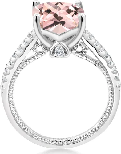 Vista 2 de Gem Stone King 925 Sterling Silver Peach Simulated Morganite and White Created Sapphire Engagement Ring For Women
