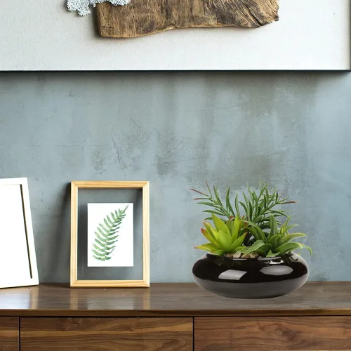Vista 7 de Hollyone Plantas suculentas artificiales grandes en macetas, plantas suculentas falsas en macetas con maceta de cerámica negra para decoración
