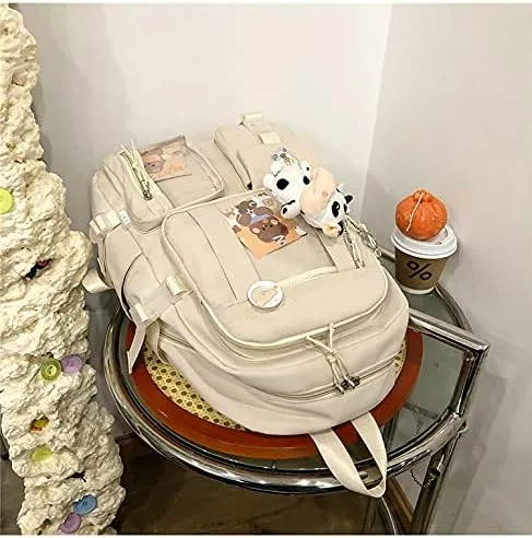 Vista 2 de Linda mochila con bonito oso de peluche accesorios de gran capacidad bolsas escolares estéticas para niñas y adolescentes beige a talla única Lindo