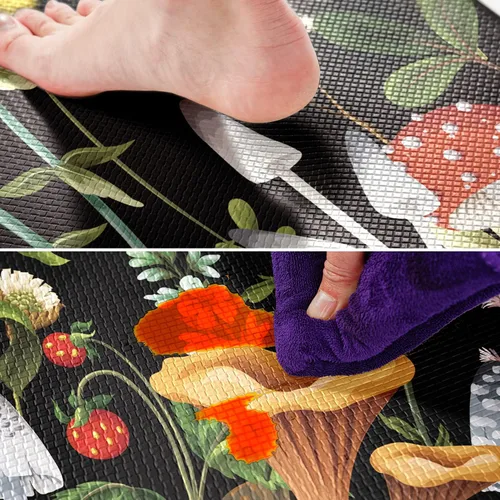 Vista 5 de Juego de 2 tapetes y tapetes de cocina con hongos verdes, antifatiga, antideslizantes, lavables, para cocina, fregadero y lavandería