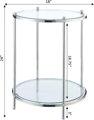 Vista 3 de Convenience Concepts Royal Crest - Mesa auxiliar redonda de 2 niveles, cristal transparente y cromado